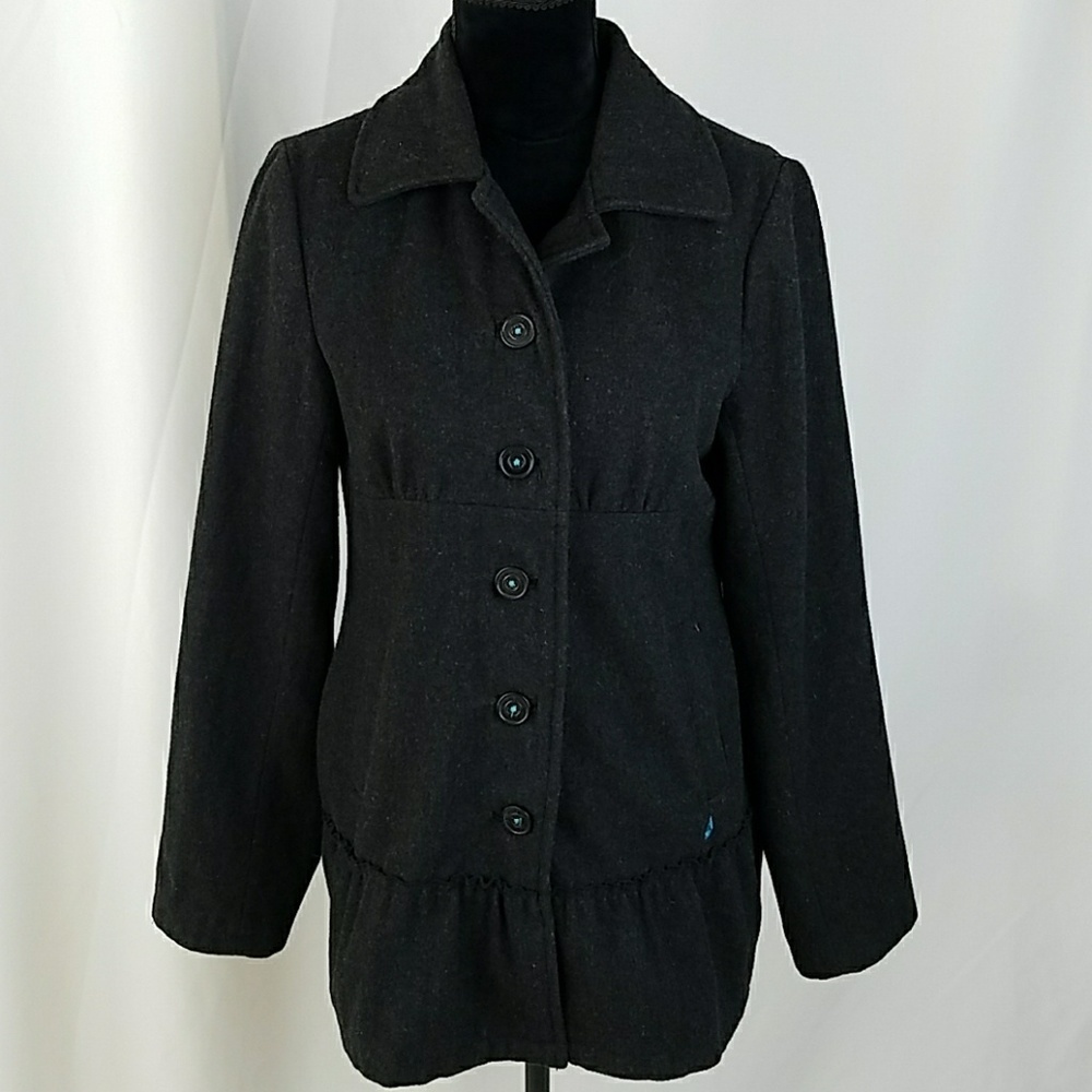 Volcom women M black wool jacket peplum lined